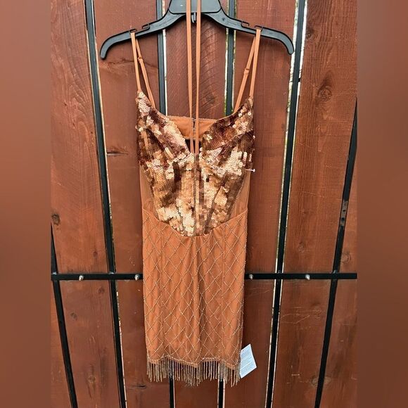 ASOS Bronze Embellished Sequined Fringe dress size 6 - Picture 1 of 9